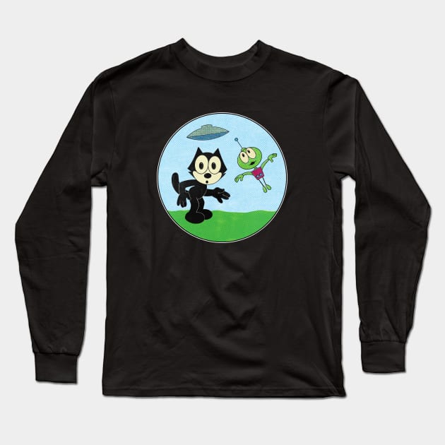 Felix the Cat and Flying Martian Long Sleeve T-Shirt by The Rochellean